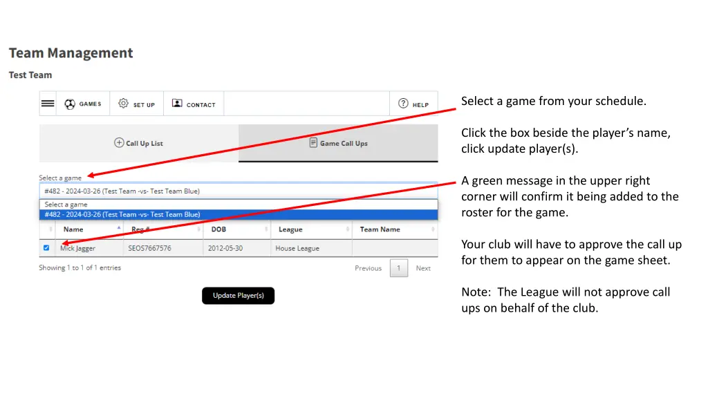 select a game from your schedule