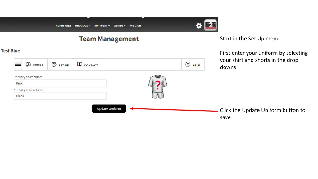 start in the set up menu