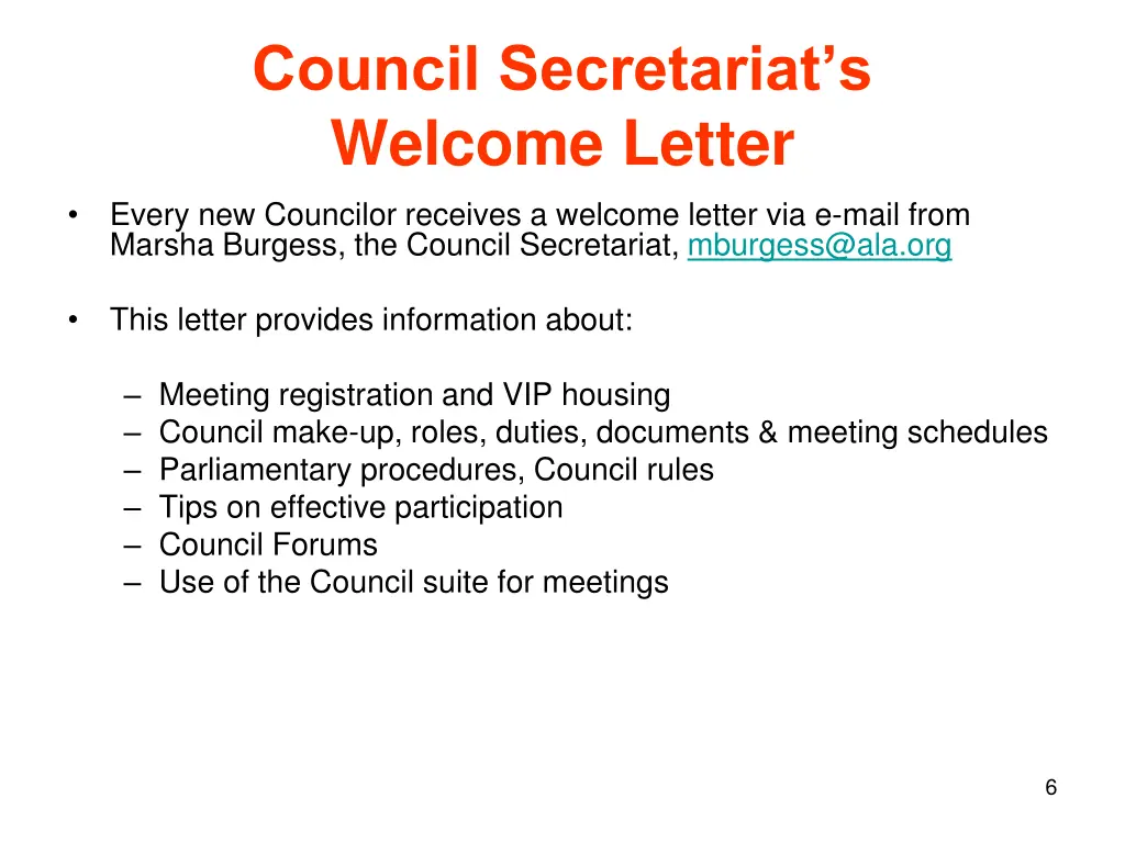 council secretariat s welcome letter
