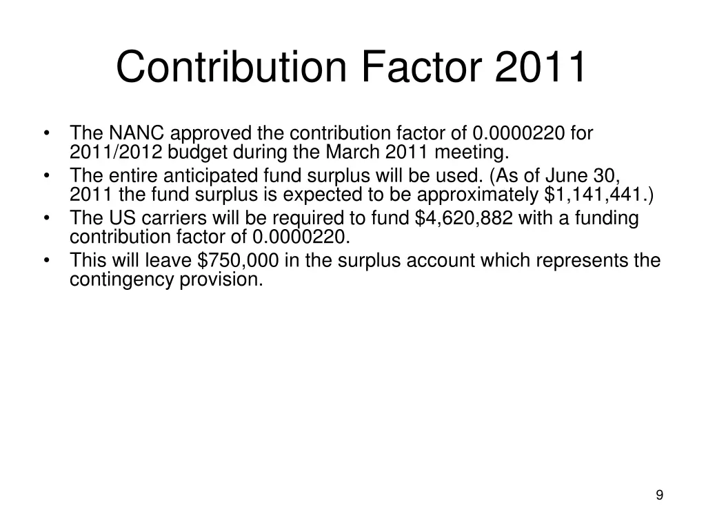 contribution factor 2011