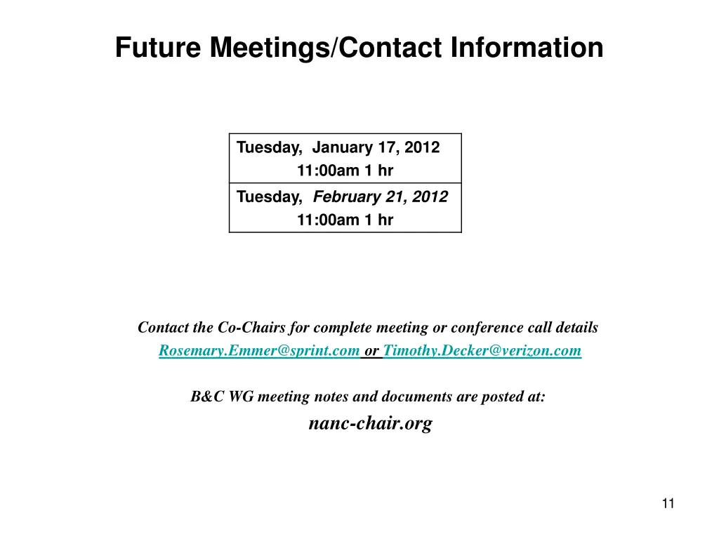 future meetings contact information