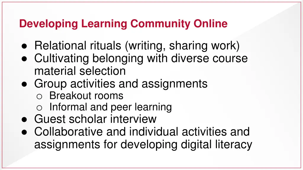 developing learning community online