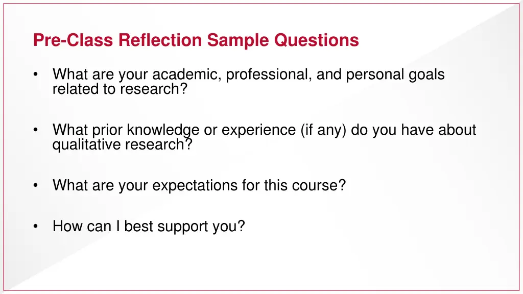 pre class reflection sample questions