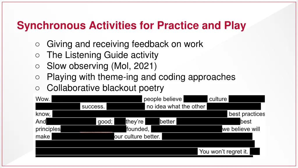 synchronous activities for practice and play