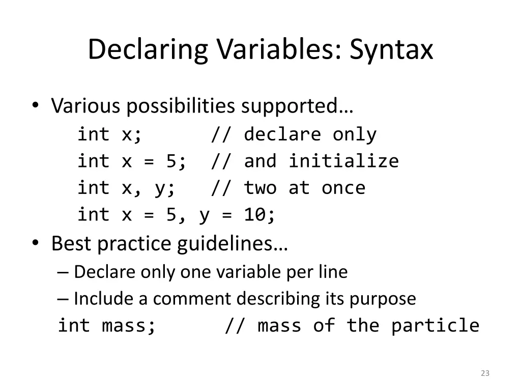 declaring variables syntax
