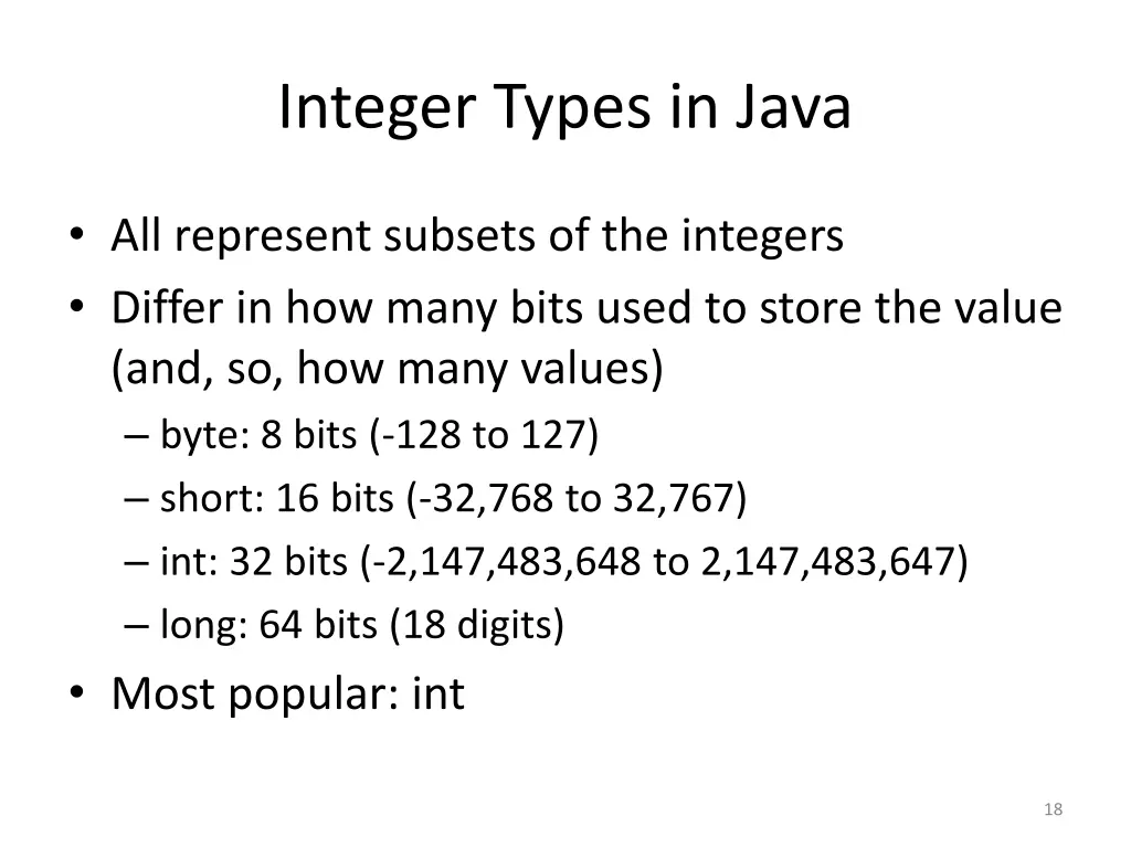 integer types in java