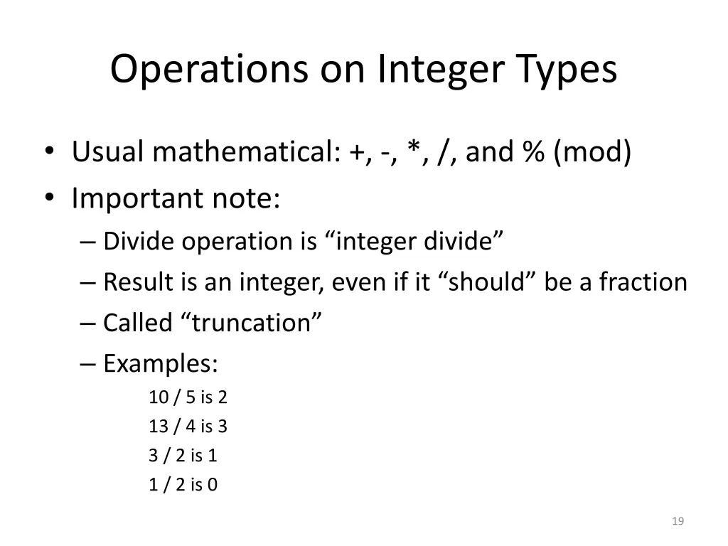 operations on integer types