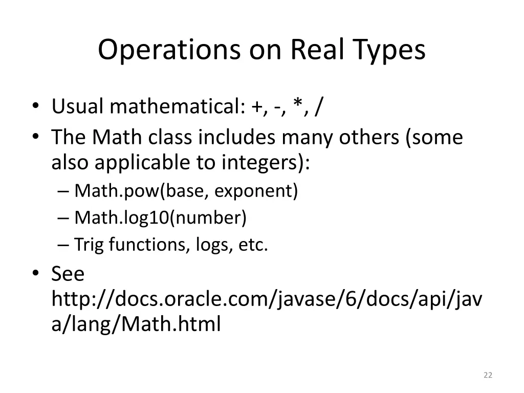 operations on real types