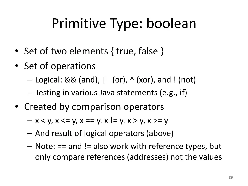 primitive type boolean