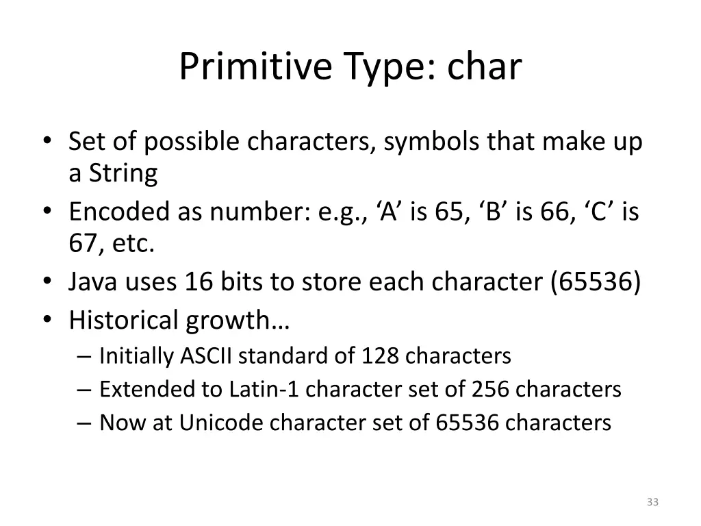 primitive type char