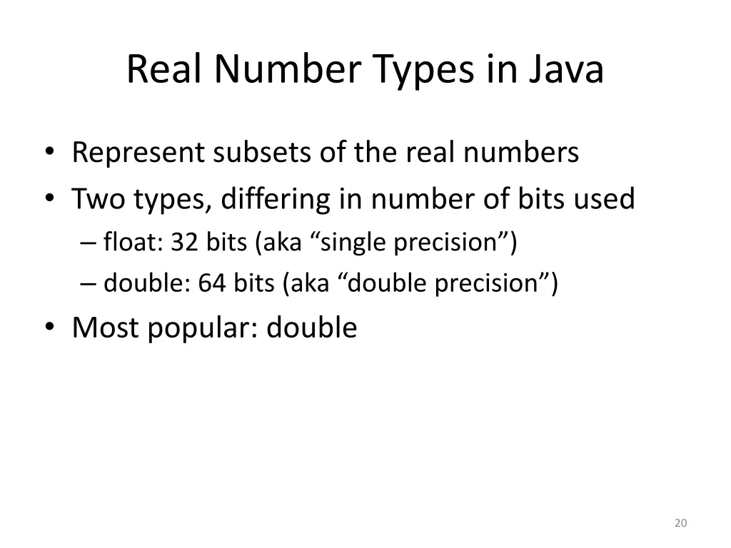 real number types in java
