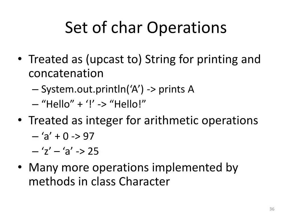 set of char operations