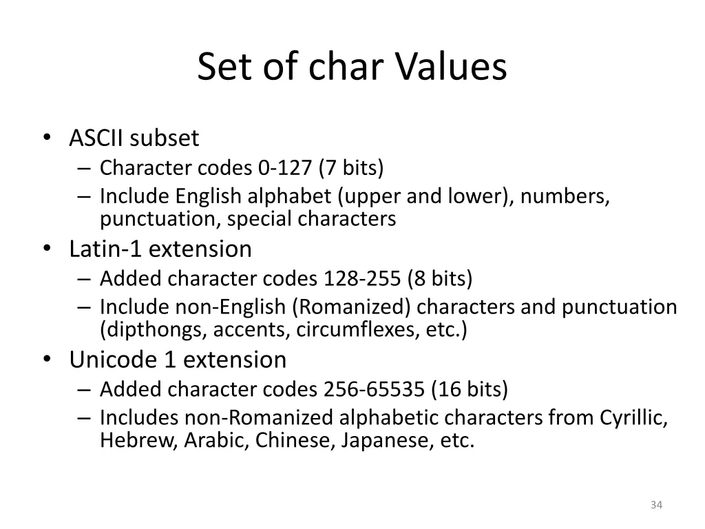 set of char values