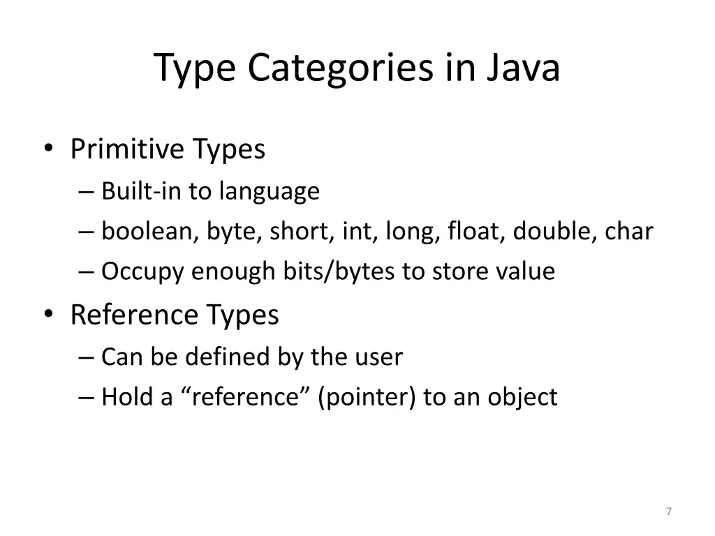 type categories in java