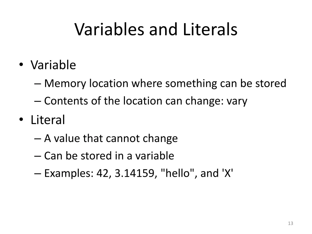 variables and literals
