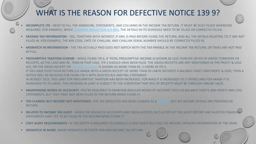what is the reason for defective notice 139 9
