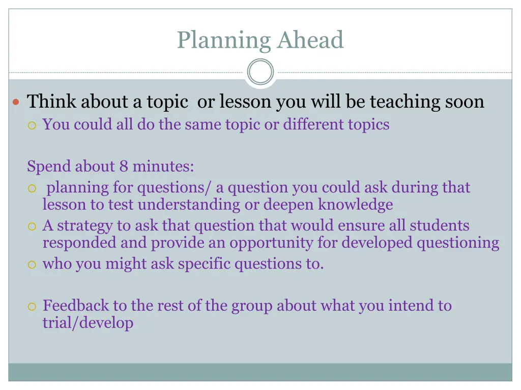planning ahead