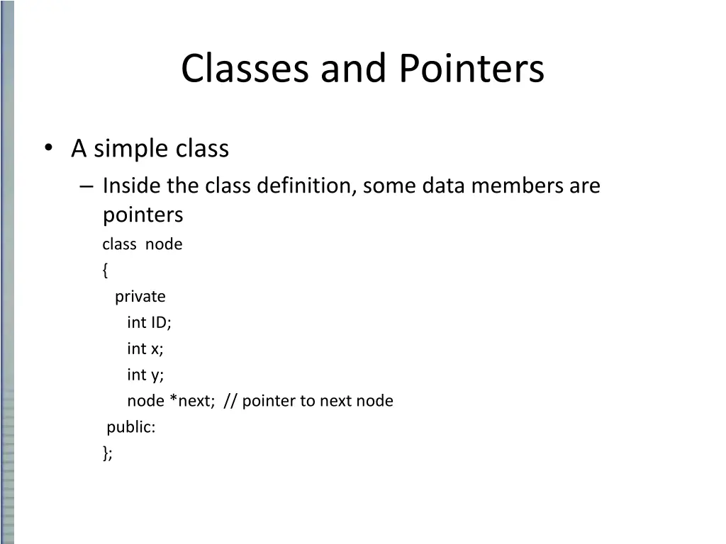 classes and pointers