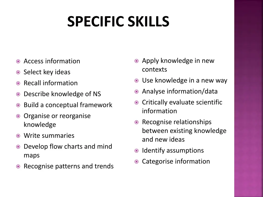 specific skills