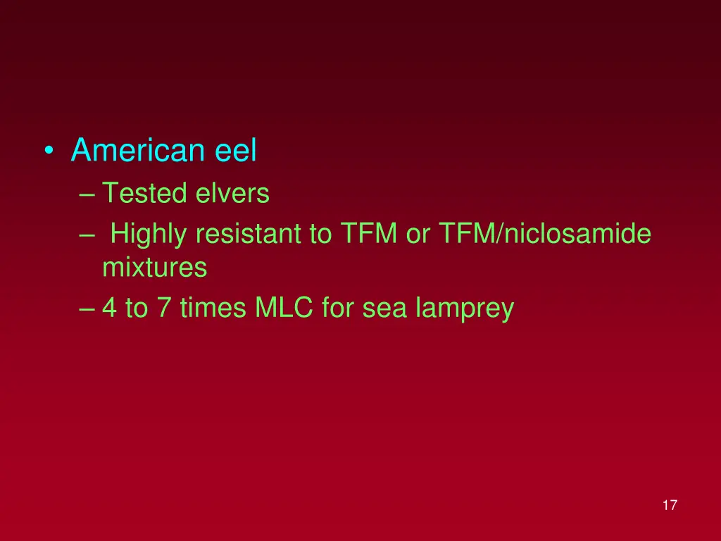 american eel tested elvers highly resistant