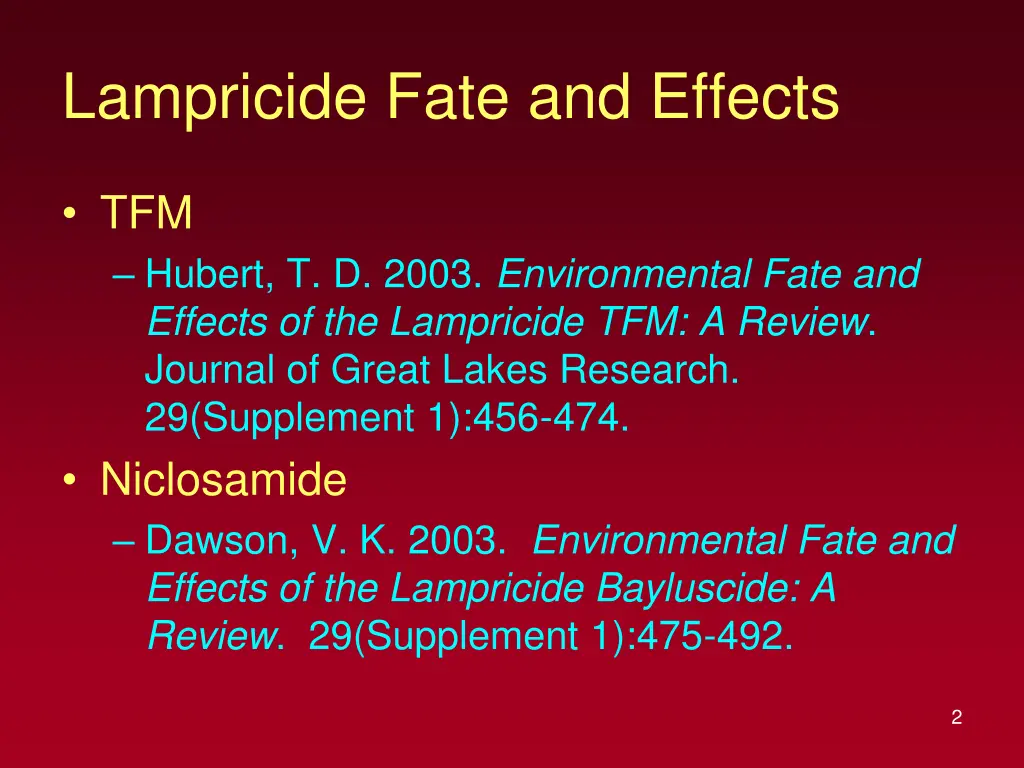 lampricide fate and effects