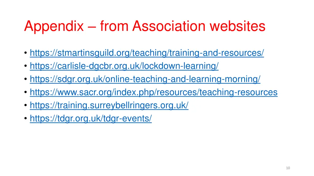 appendix from association websites