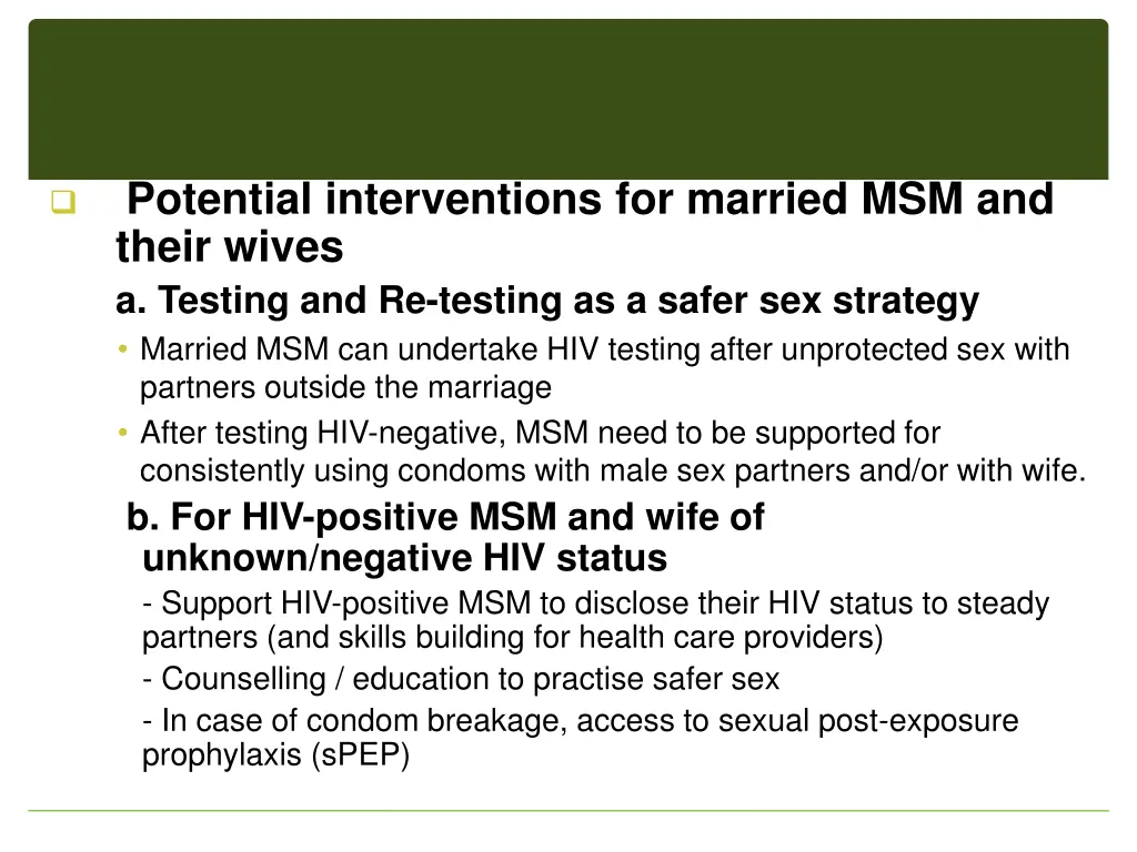 potential interventions for married msm and their
