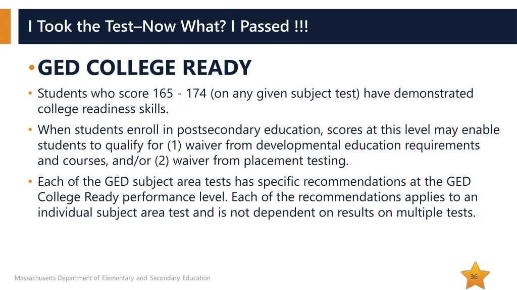 i took the test now what i passed 1