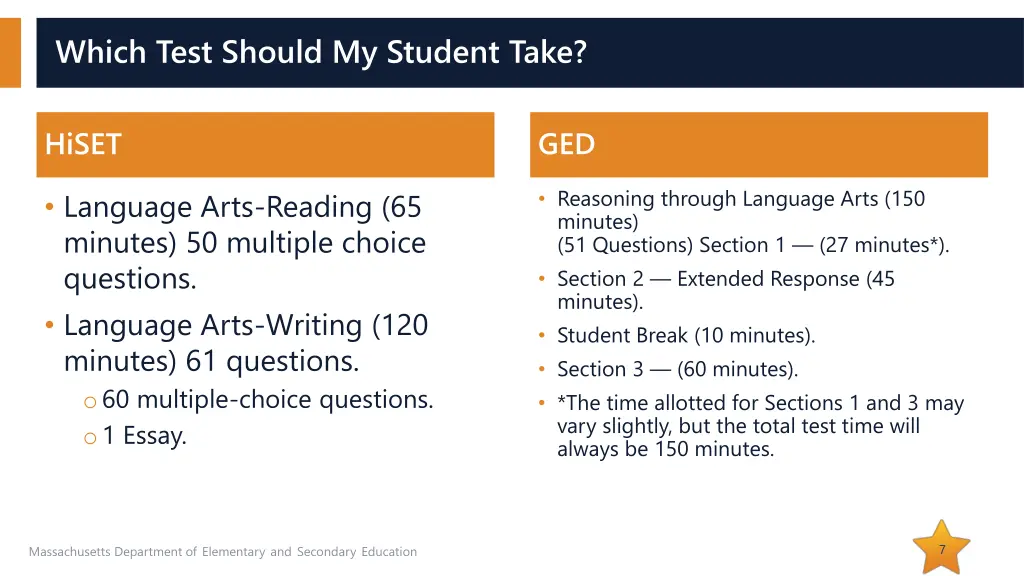 which test should my student take 1