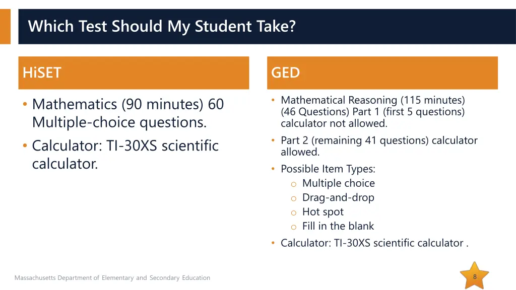 which test should my student take 2