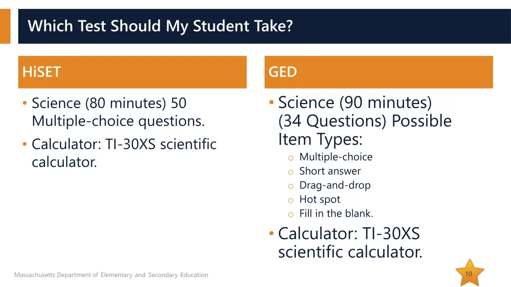 which test should my student take 4