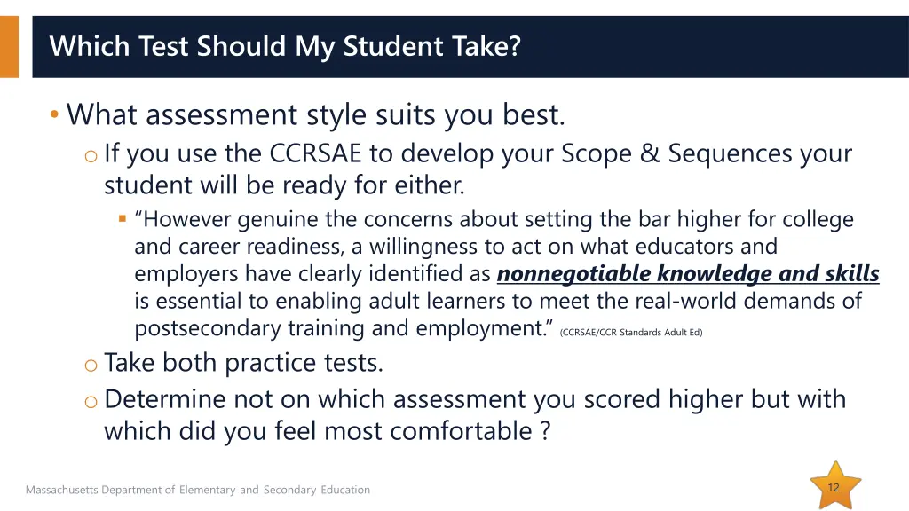 which test should my student take 6