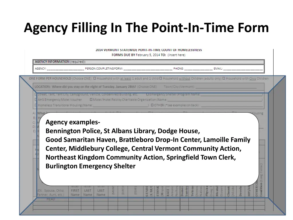 agency filling in the point in time form