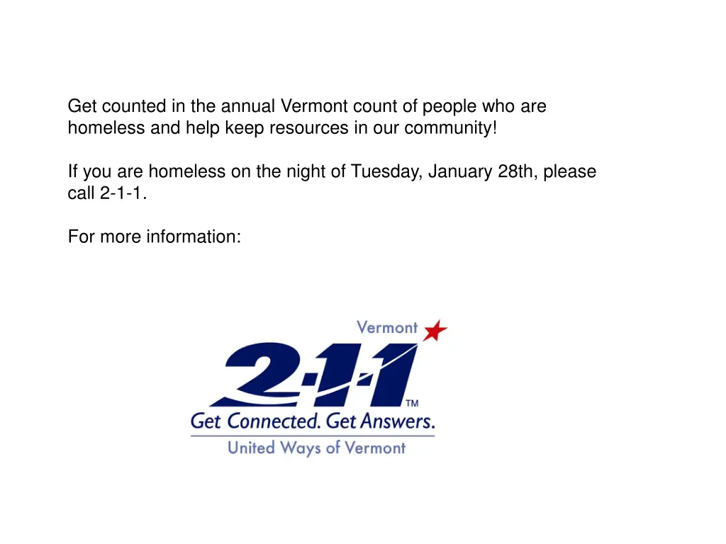 get counted in the annual vermont count of people