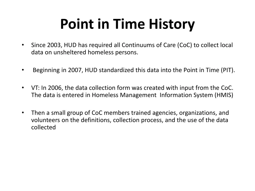 point in time history