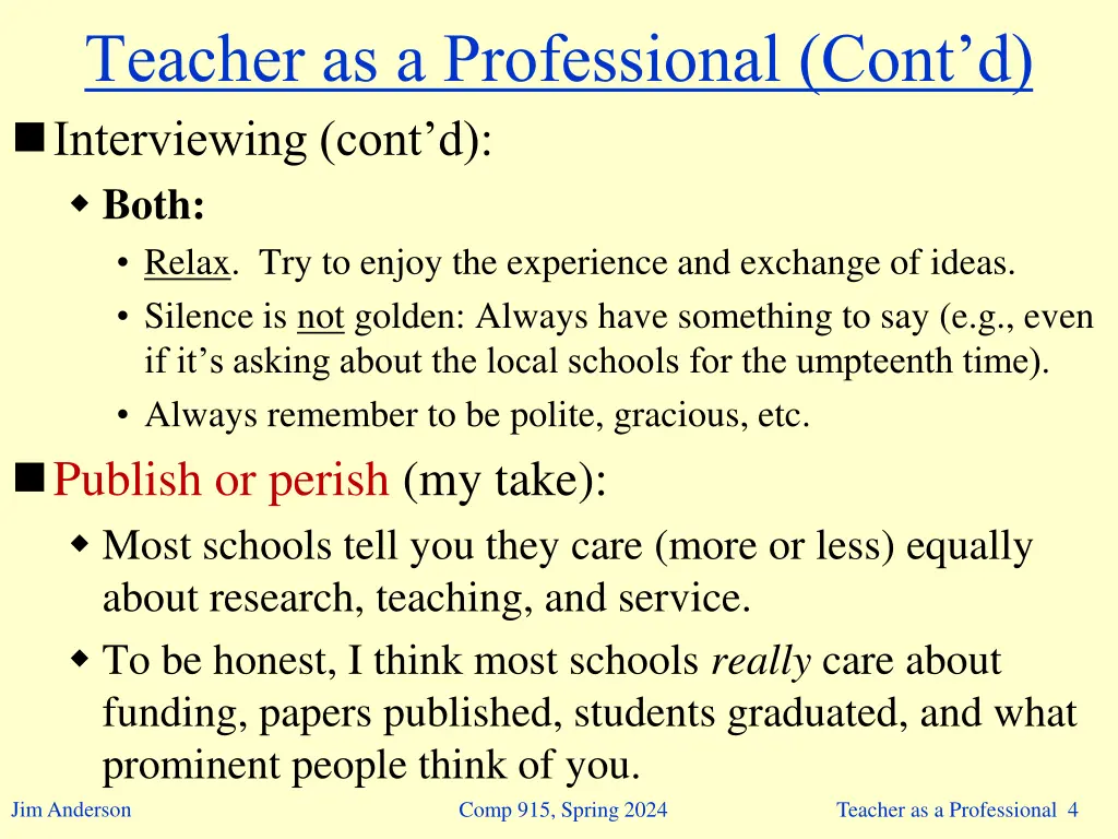 teacher as a professional cont d interviewing
