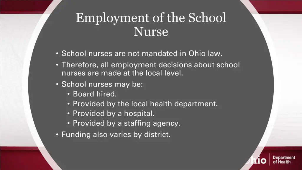 employment of the school nurse