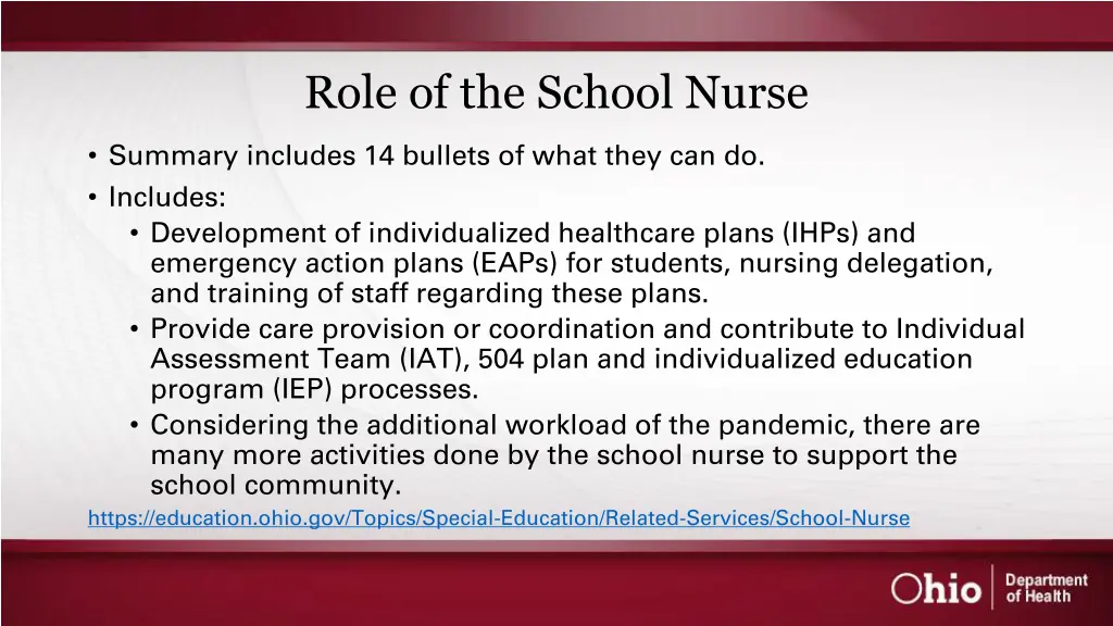 role of the school nurse 1
