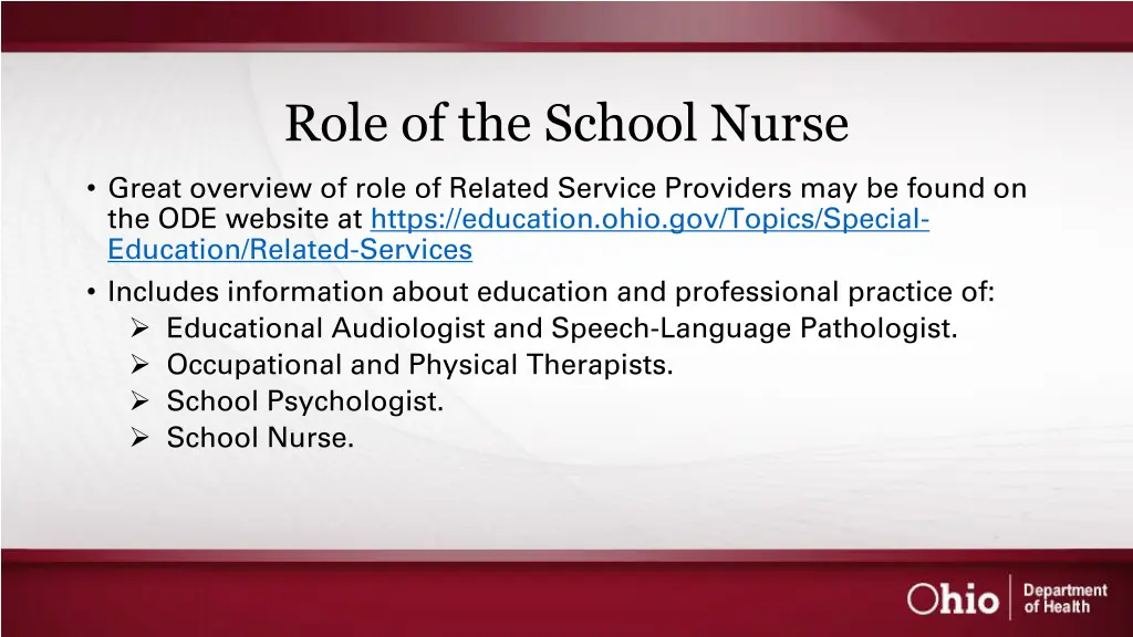 role of the school nurse
