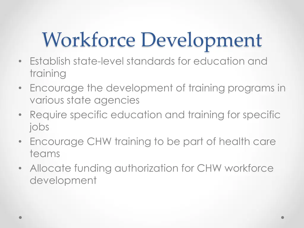 workforce development establish state level