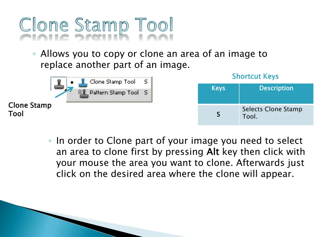 allows you to copy or clone an area of an image
