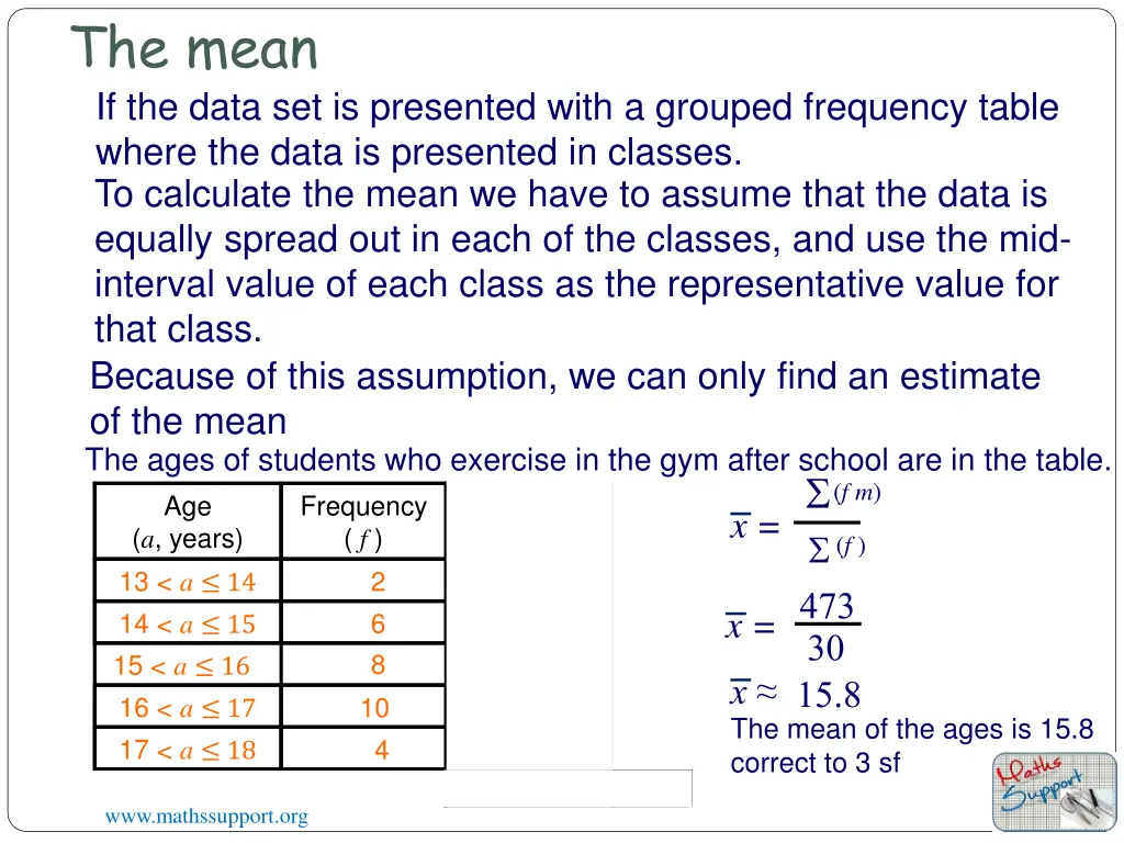 the mean if the data set is presented with 1