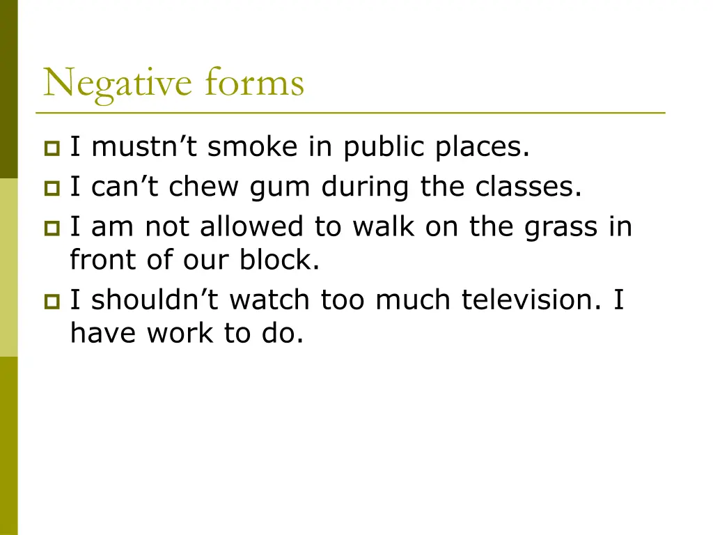negative forms