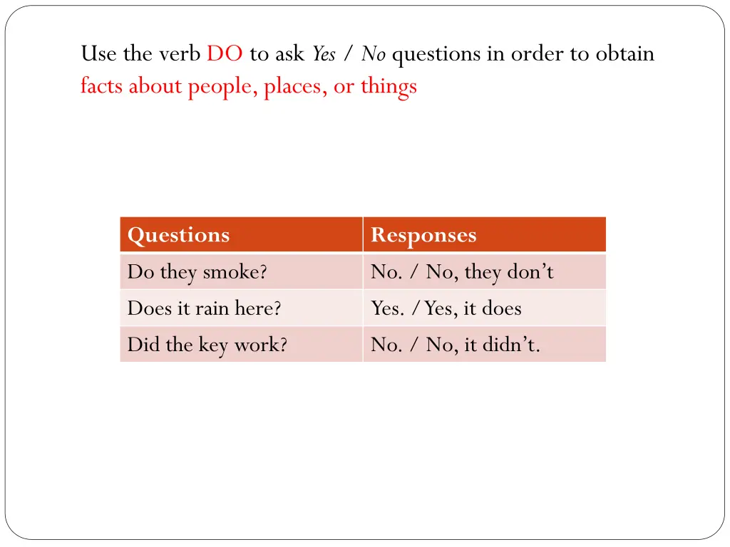 use the verb do to ask yes no questions in order