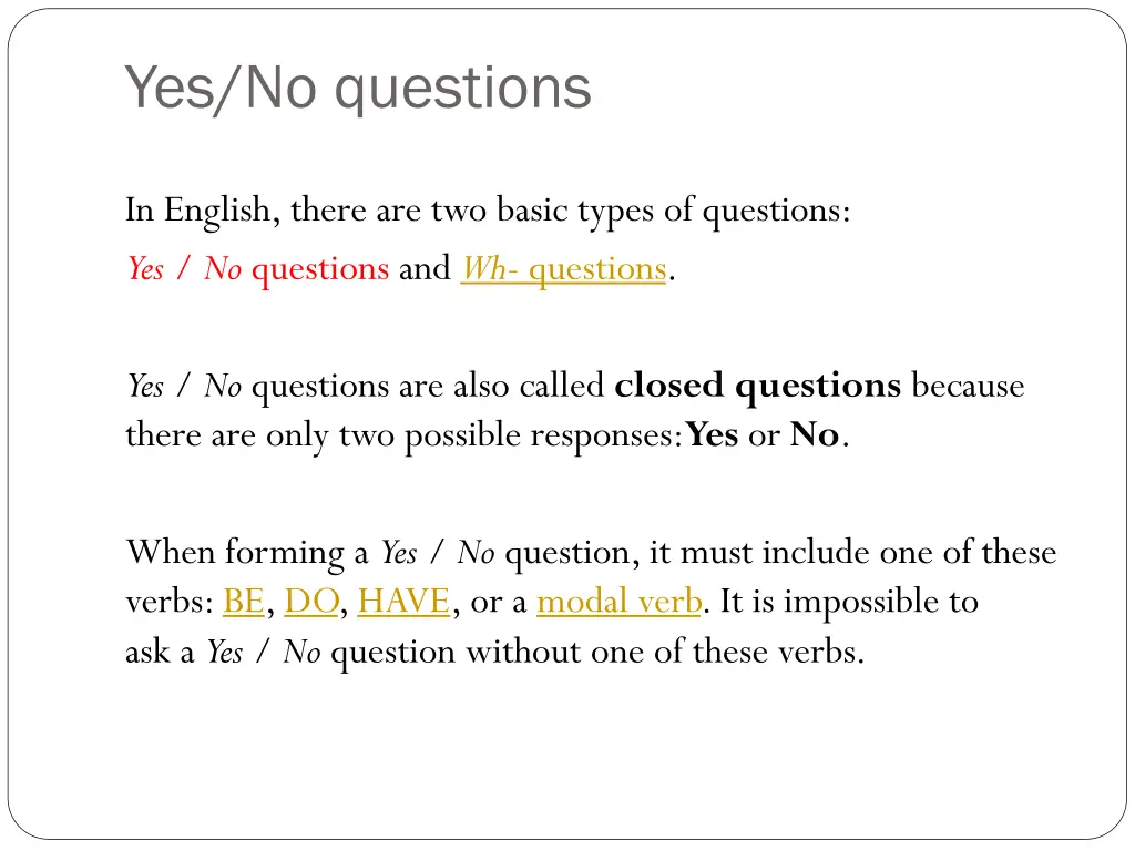 yes no questions 1