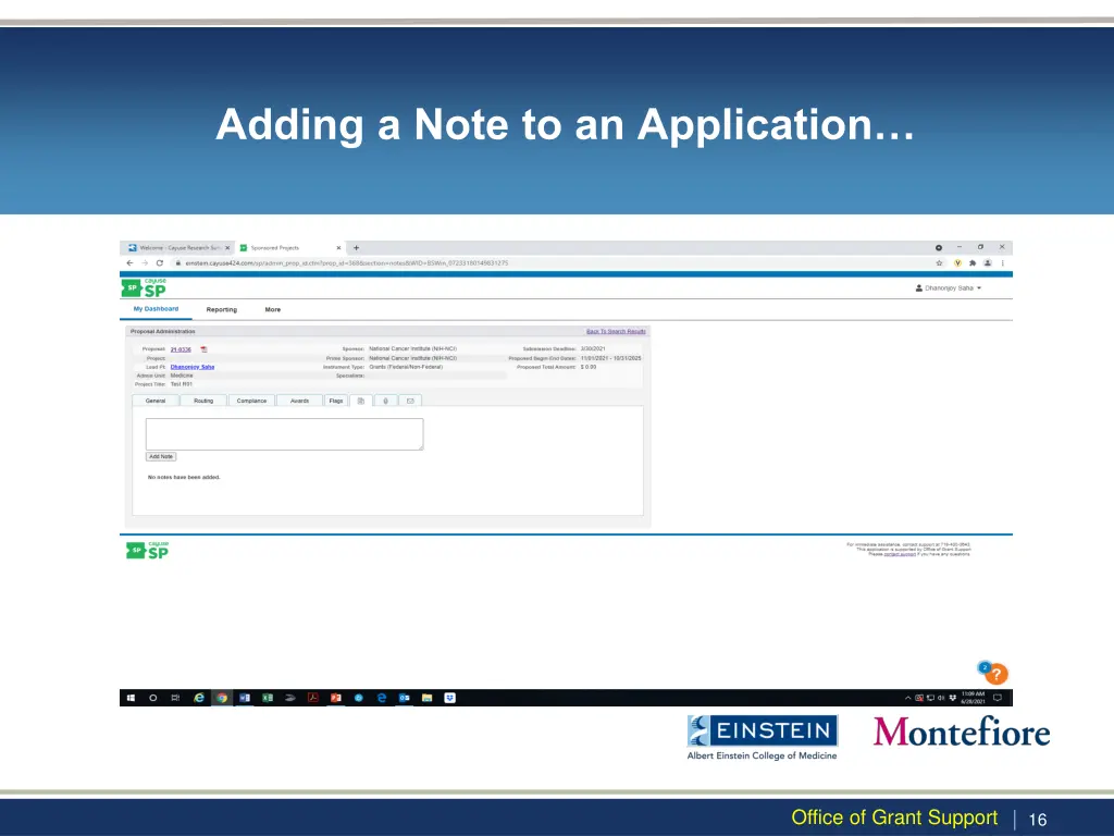 adding a note to an application 1