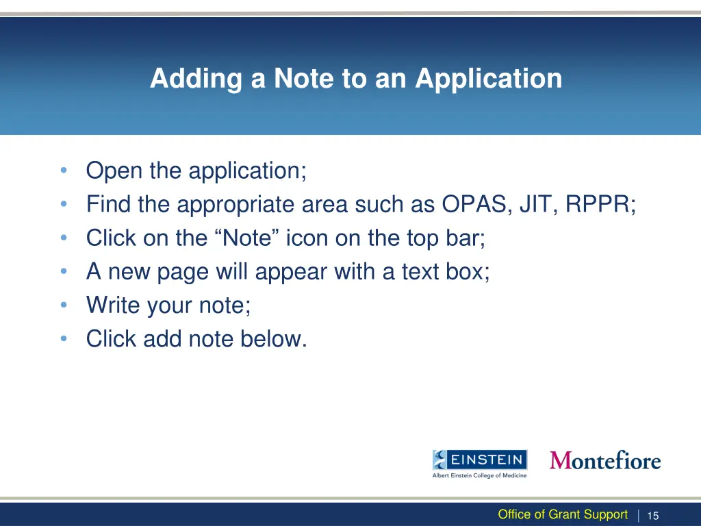 adding a note to an application