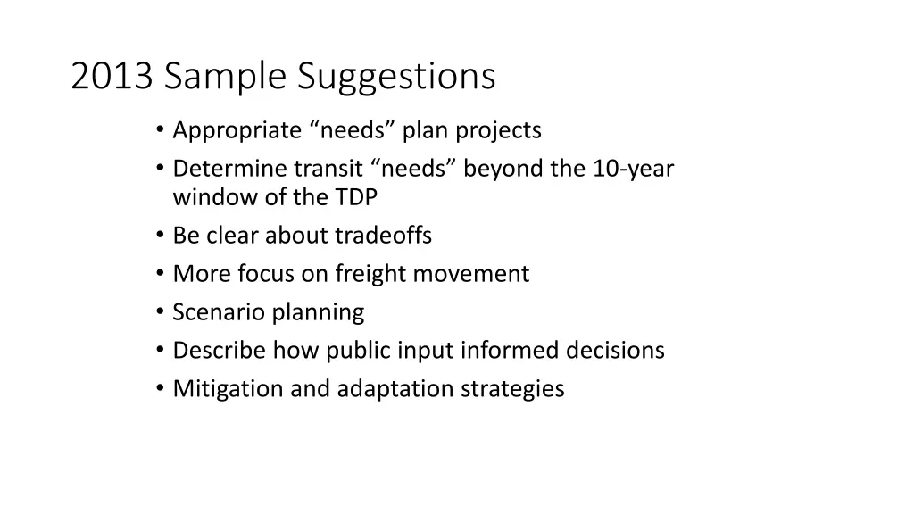 2013 sample suggestions