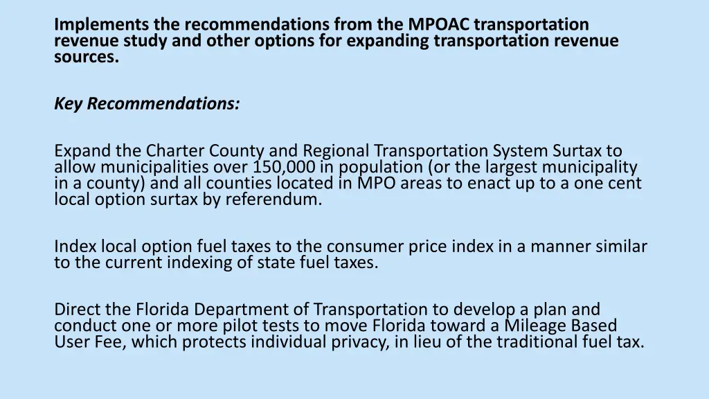 implements the recommendations from the mpoac