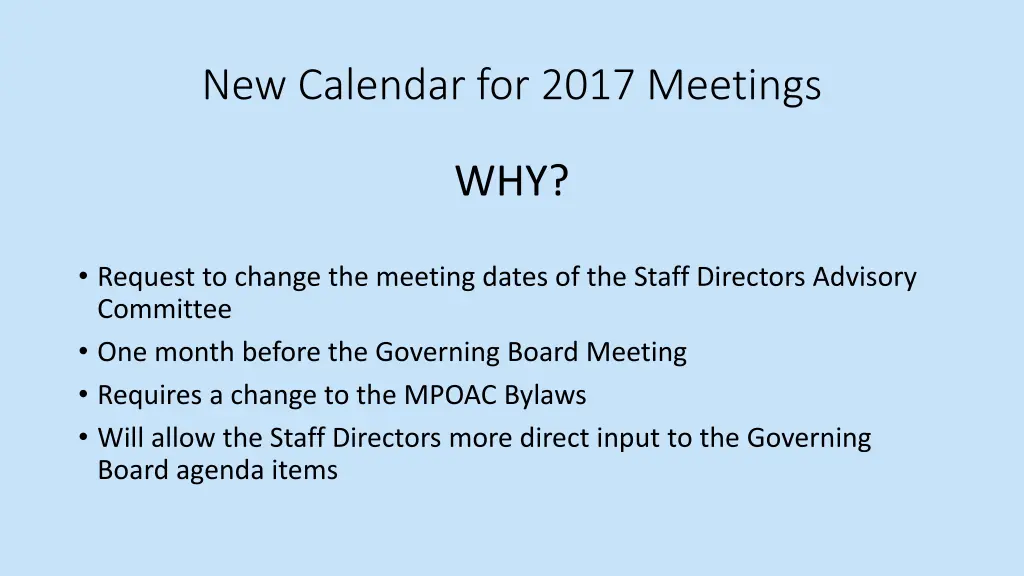 new calendar for 2017 meetings
